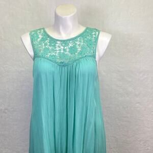 Raviya Sleeveless Ruched Crochet Flowy Mint Green Tunic Blouse Mini Dress Size L